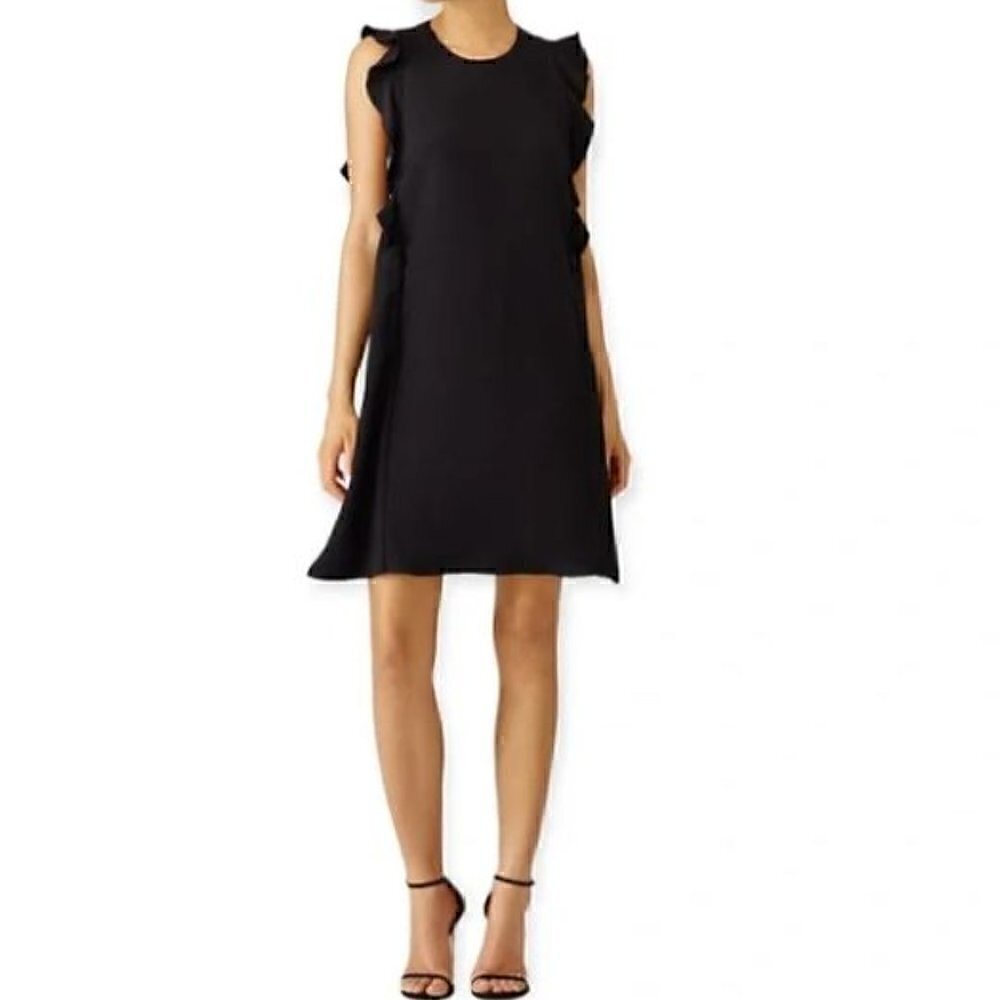 Carven Black Crepe Ruffle Shoulder Dress Size 36 = US 4